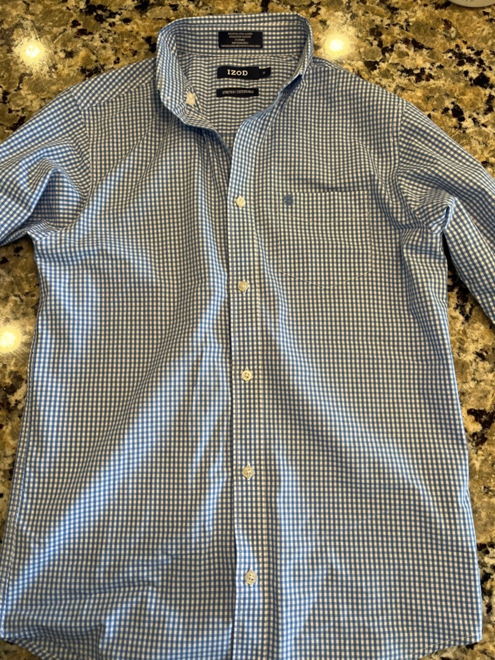 IZOD size 16 Boys Blue Gingham Button-Down Shirt
